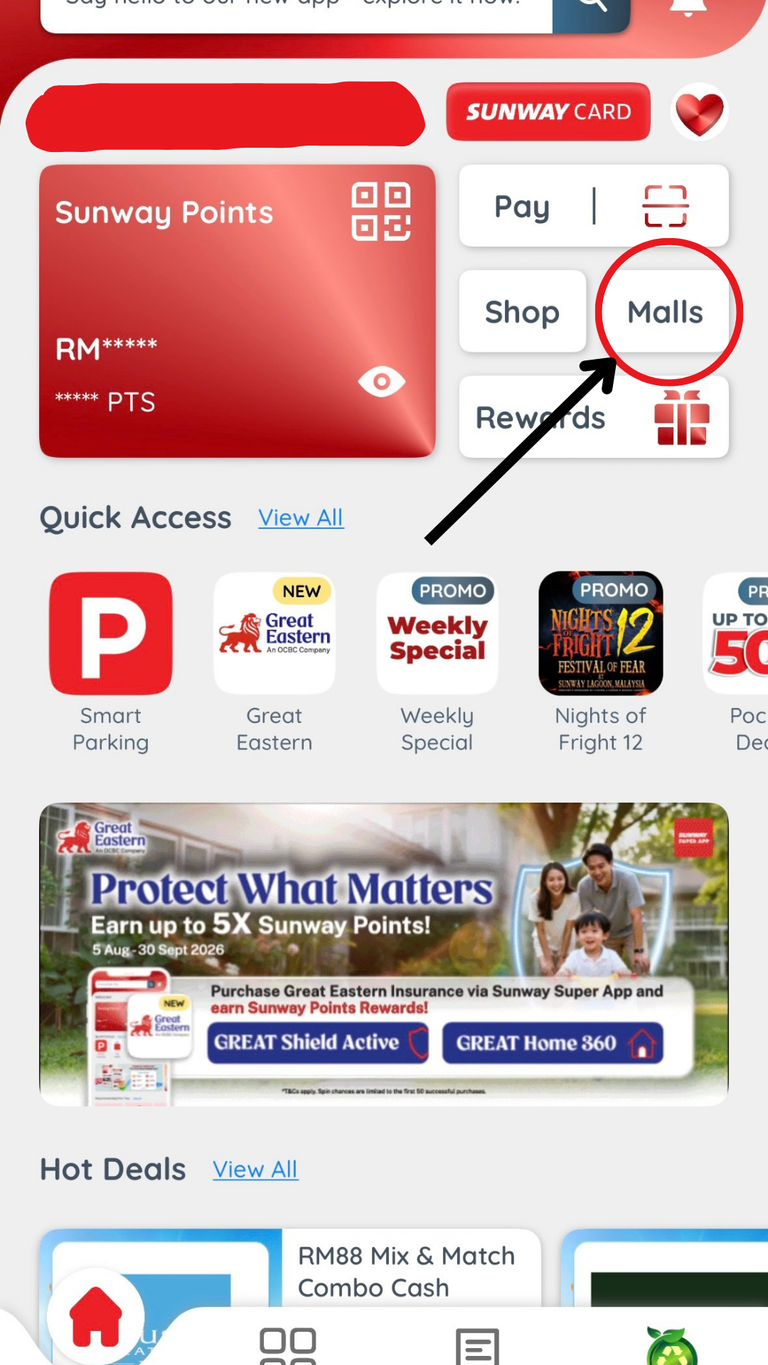 Tap Malls on the Sunway Super App home screen