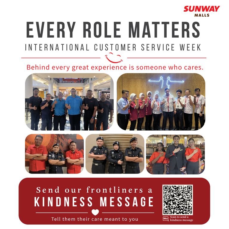 Every Role Matters banner for Sunway Pyramid, celebrating International Customer Service Week featuring the mall security, guest services and concierge, and management teams