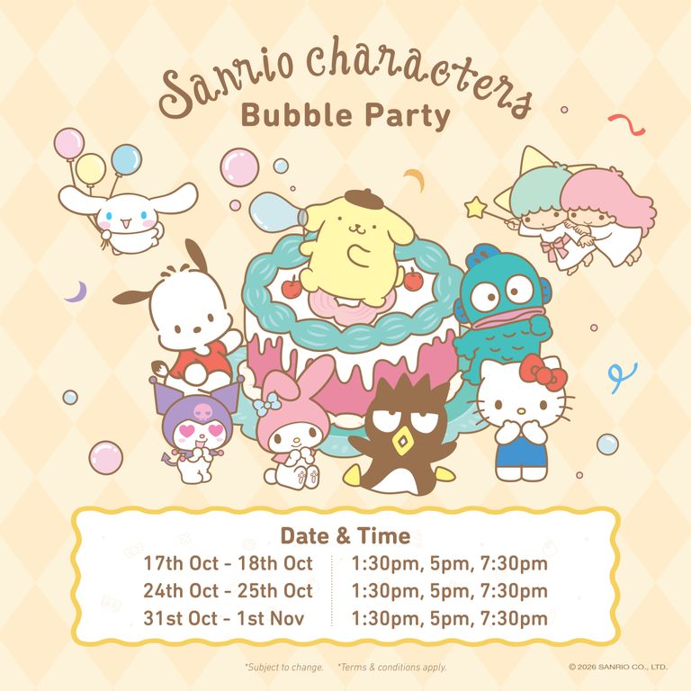 Bubble Party schedule: 17 to 18 Oct at 2pm, 5pm, 8pm; 24 to 25 Oct and 31 Oct to 1 Nov at 11am, 2pm, 5pm, 8pm